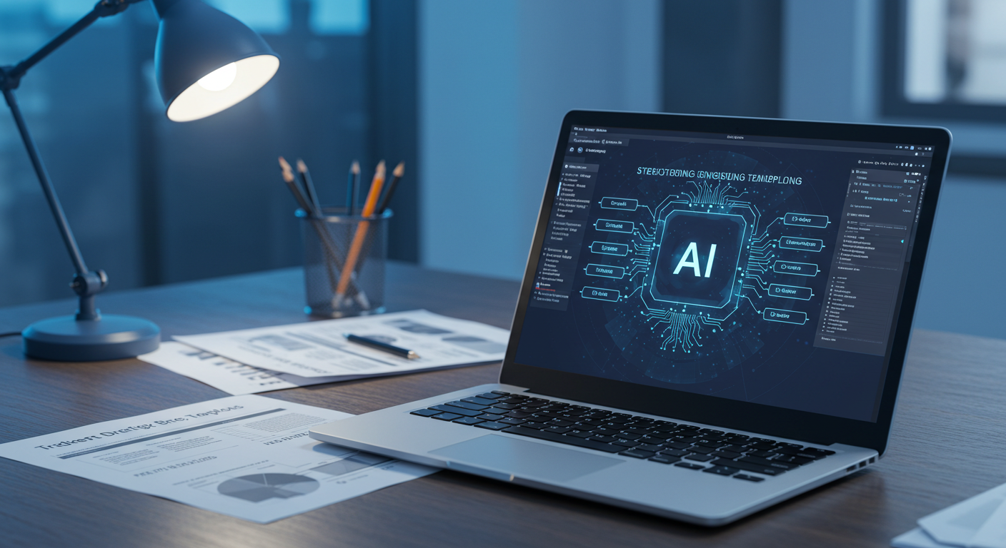 Comparação entre prompt de IA estruturado e briefing tradicional de marketing em um espaço de trabalho moderno, ilustrando como o prompt se tornou o novo briefing digital.